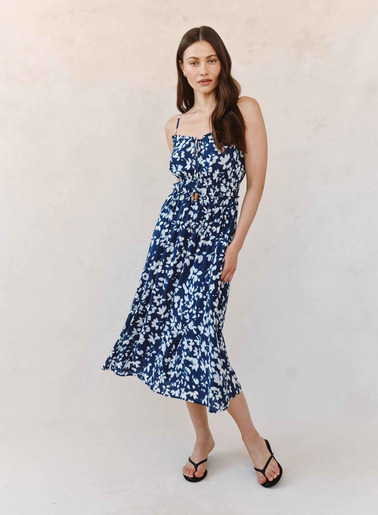 Bella Dahl Elastic Waist Midi Dress - Indigo Bloom Print