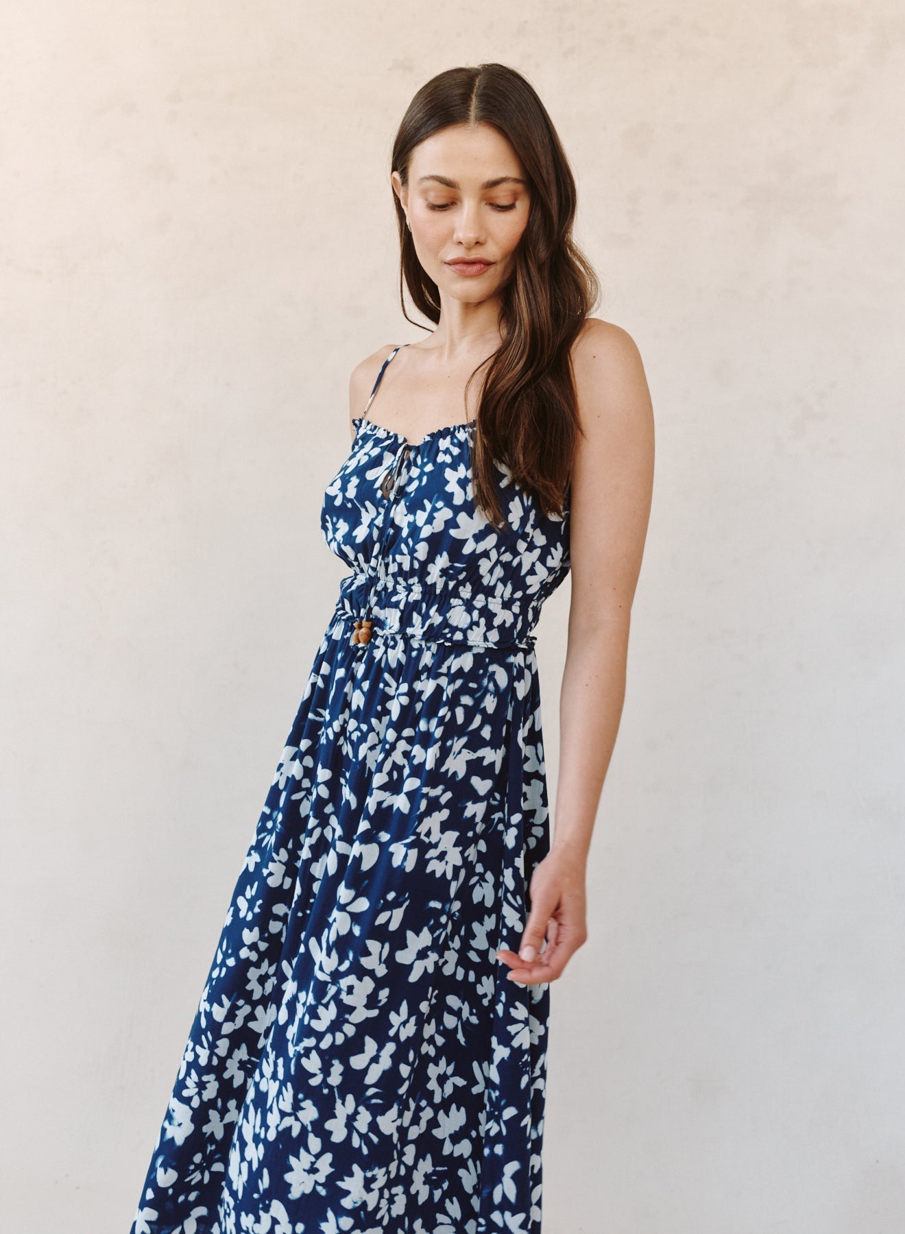 Bella Dahl Elastic Waist Midi Dress - Indigo Bloom Print