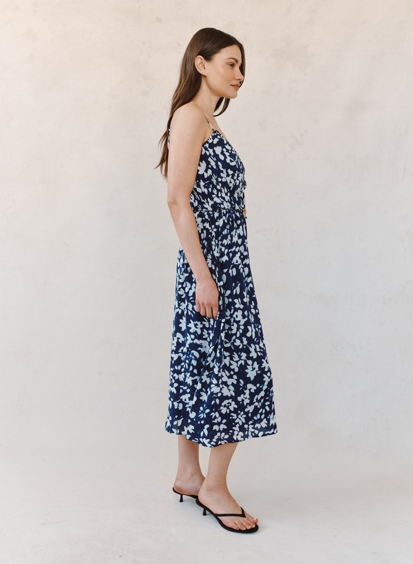Bella Dahl Elastic Waist Midi Dress - Indigo Bloom Print