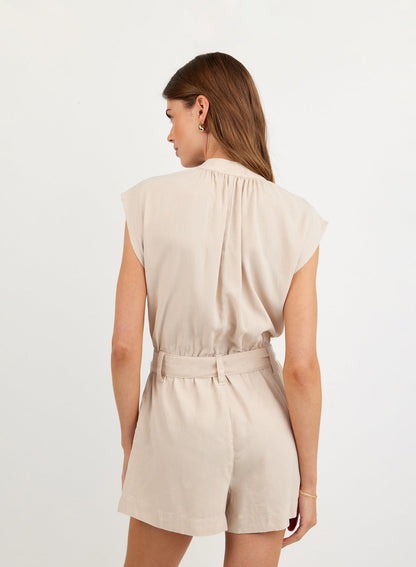 Bella Dahl Cap Sleeve Pocket Romper - Linen Sand