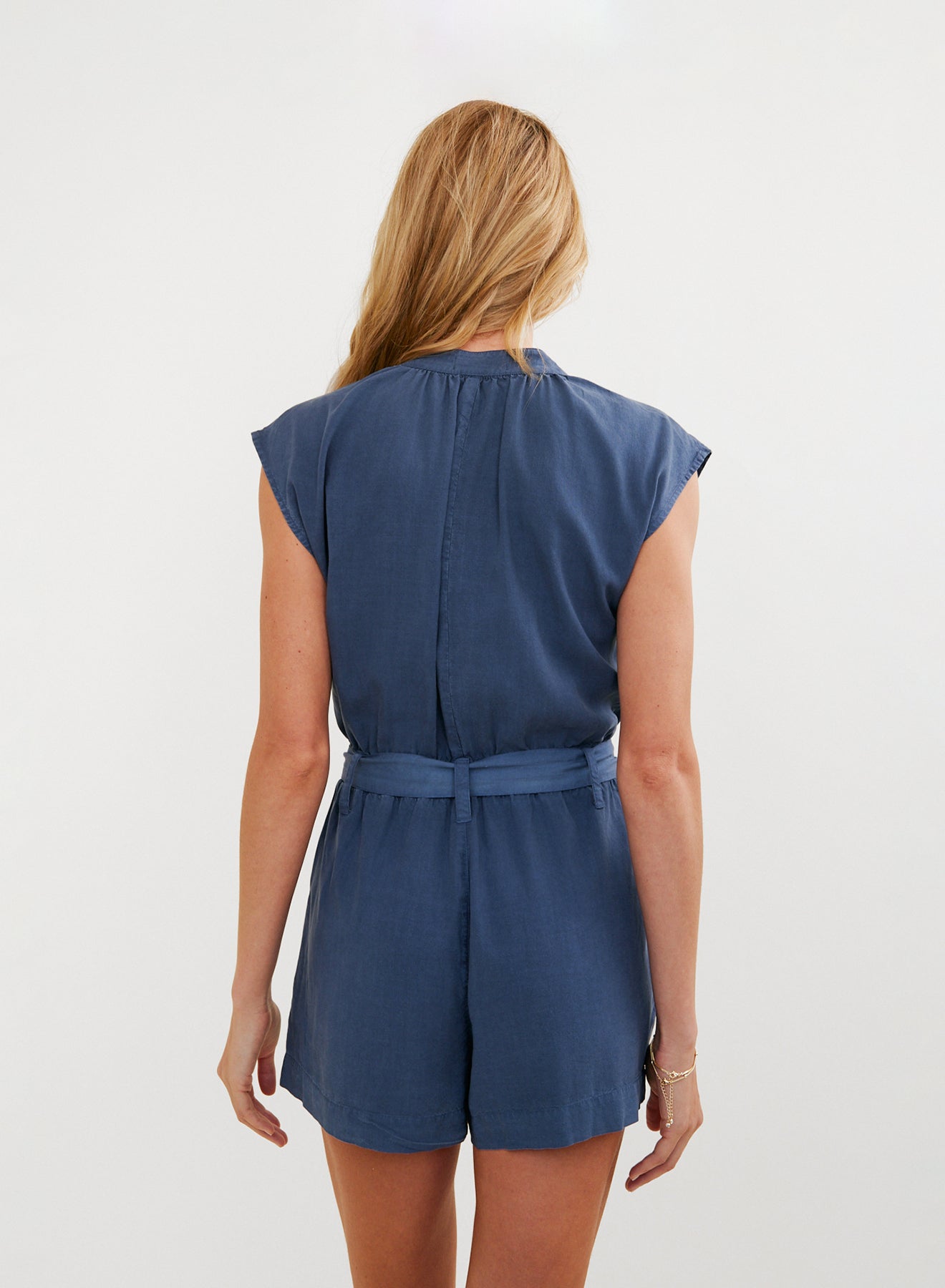 Bella Dahl Cap Sleeve Pocket Romper - Midnight Surf