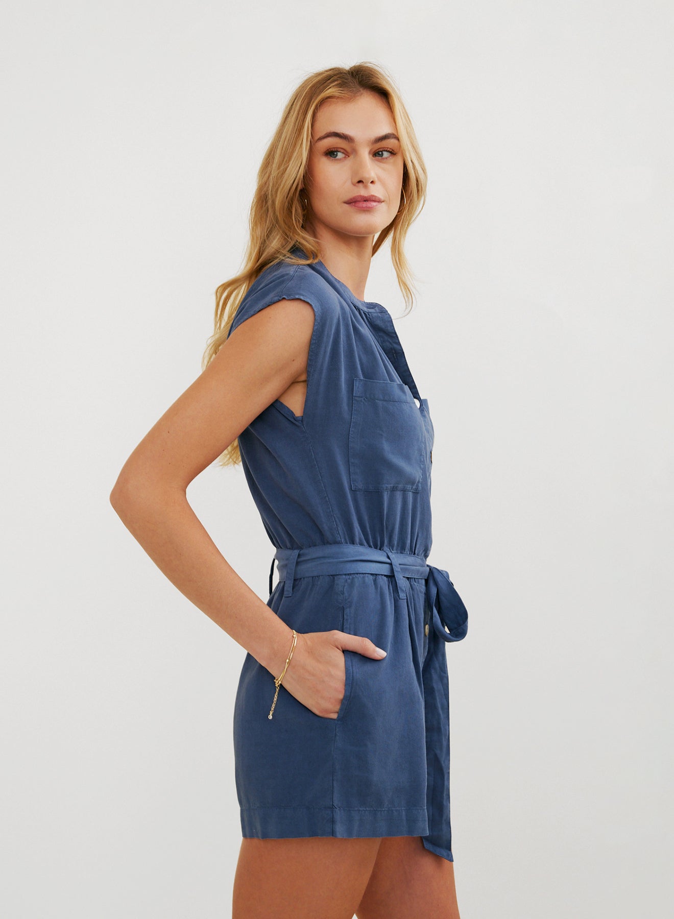 Bella Dahl Cap Sleeve Pocket Romper - Midnight Surf