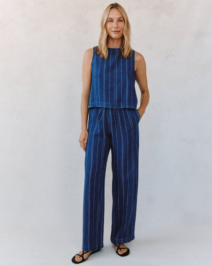 Bella Dahl Sleeveless Button Back Top - Indigo Stripe