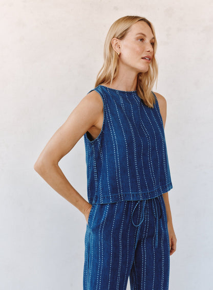 Bella Dahl Sleeveless Button Back Top - Indigo Stripe