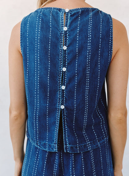 Bella Dahl Sleeveless Button Back Top - Indigo Stripe