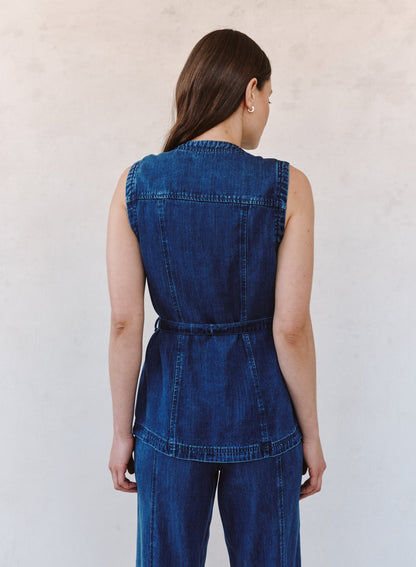 Bella Dahl Seamed Belted Vest - Horizon Blue Wash
