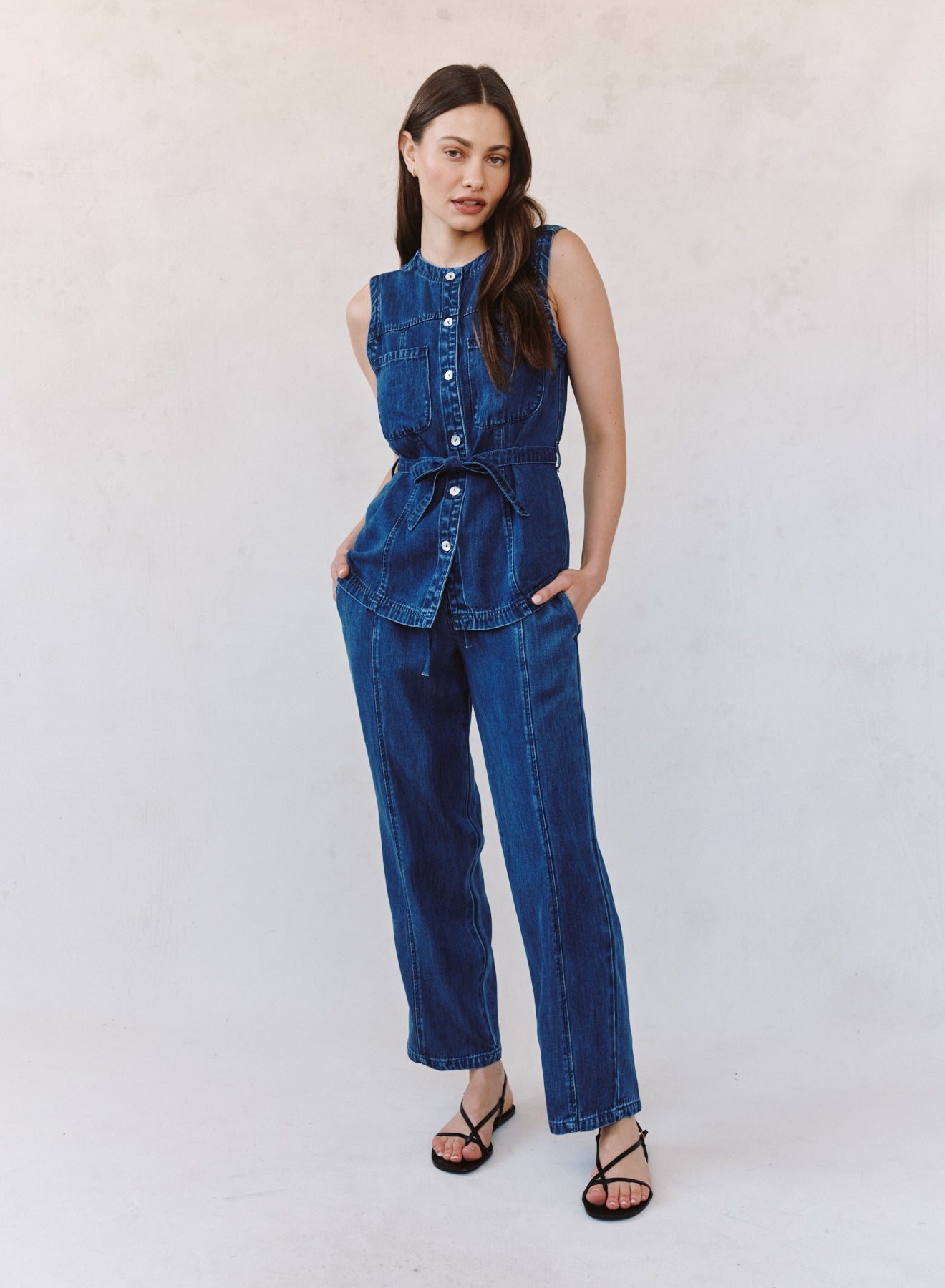 Bella Dahl Seamed Belted Vest - Horizon Blue Wash