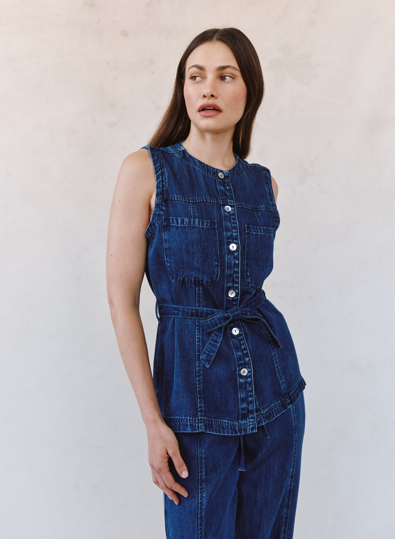 Bella Dahl Seamed Belted Vest - Horizon Blue Wash