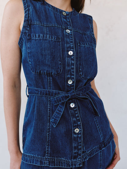 Bella Dahl Seamed Belted Vest - Horizon Blue Wash