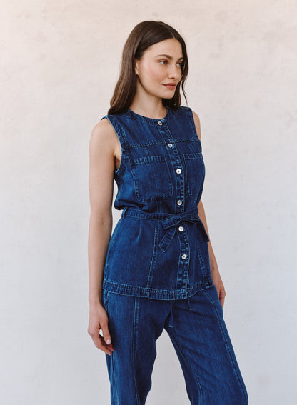 Bella Dahl Seamed Belted Vest - Horizon Blue Wash