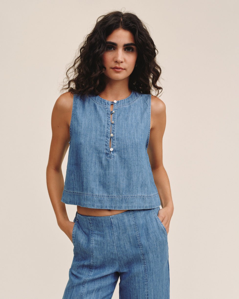 Bella Dahl Sleeveless Placket Pullover - Island Blue Wash