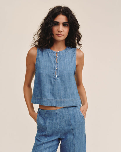 Bella Dahl Sleeveless Placket Pullover - Island Blue Wash