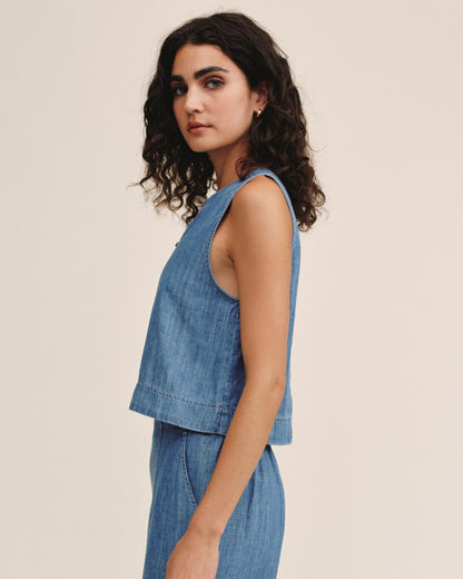 Bella Dahl Sleeveless Placket Pullover - Island Blue Wash