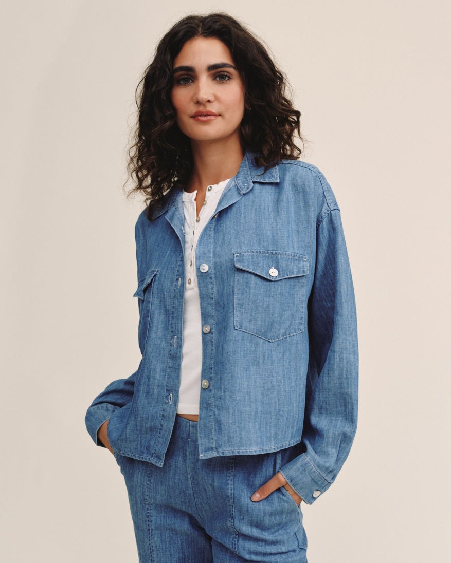 Bella Dahl Long Sleeve Flap Pocket Shirt - Island Blue Wash