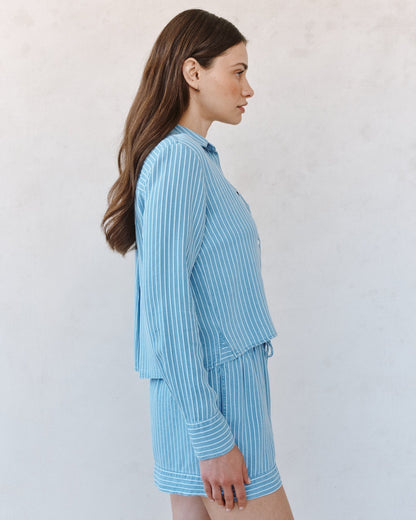 Bella Dahl Mixed Stripe Button Down Shirt - Coastal Stripe Wash