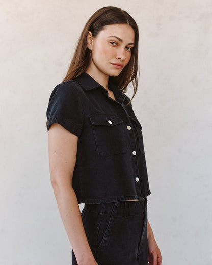 Bella Dahl Short Sleeve Flap Pocket Shirt - Antique Black Wash