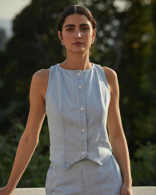 Bella Dahl Boatneck Seamed Vest - Coastal Fade Wash