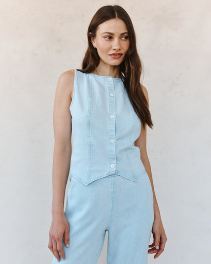 Bella Dahl Boatneck Seamed Vest - Coastal Fade Wash