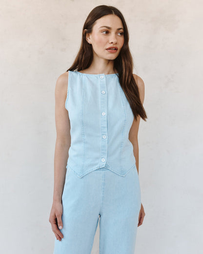 Bella Dahl Boatneck Seamed Vest - Coastal Fade Wash