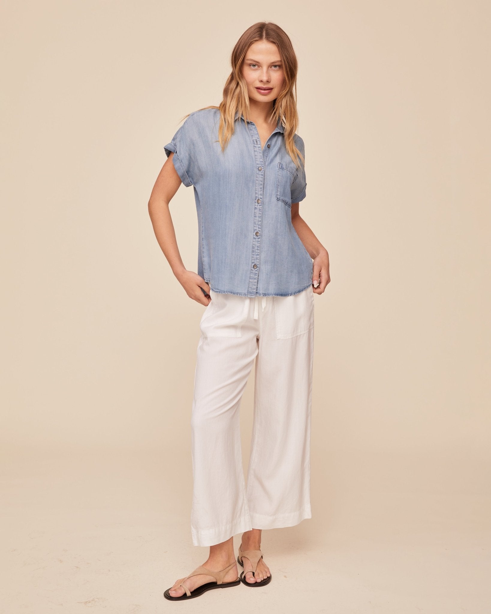 Bella Dahl Short Sleeve Pocket Button Down - Worn Blue Wash
