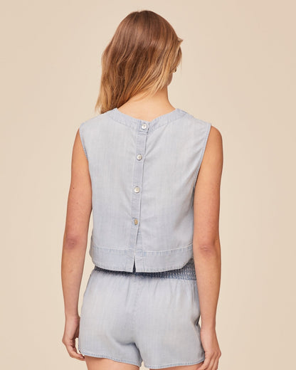 Bella Dahl Boxy Button Back Top - Light Sunspray Wash