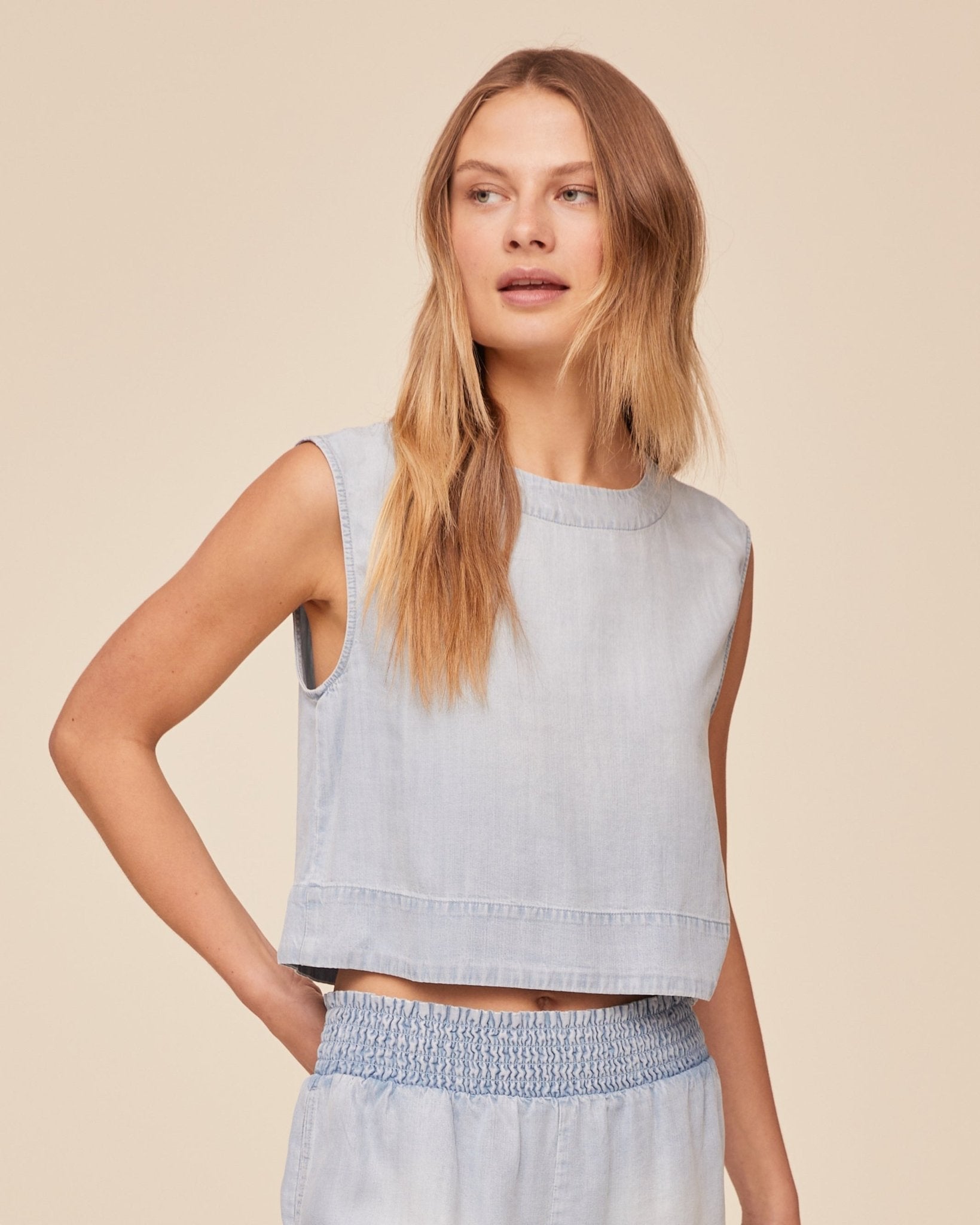 Bella Dahl Boxy Button Back Top - Light Sunspray Wash