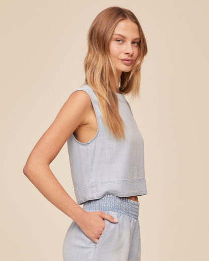 Bella Dahl Boxy Button Back Top - Light Sunspray Wash