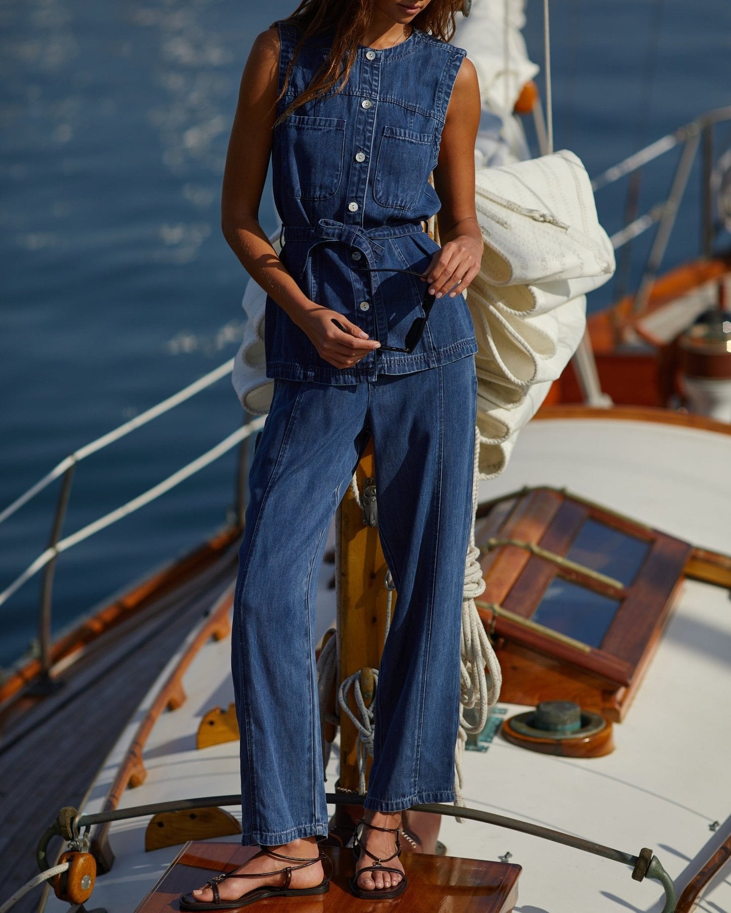 Bella Dahl Seamed Soft Barrel with Elastic Back - Horizon Blue Wash