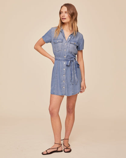 Bella Dahl Short Sleeve Seamed Shirt Dress - Indigo Harbor Wash