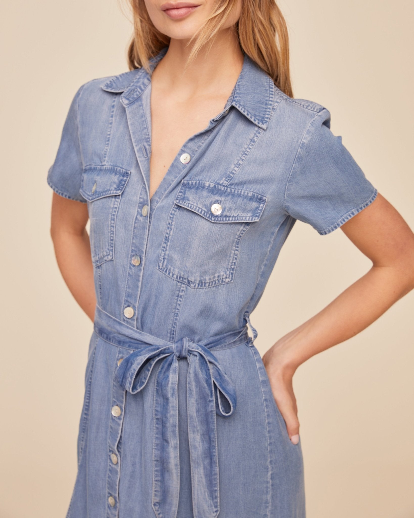 Bella Dahl Short Sleeve Seamed Shirt Dress - Indigo Harbor Wash