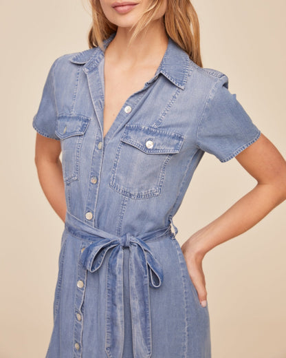 Bella Dahl Short Sleeve Seamed Shirt Dress - Indigo Harbor Wash