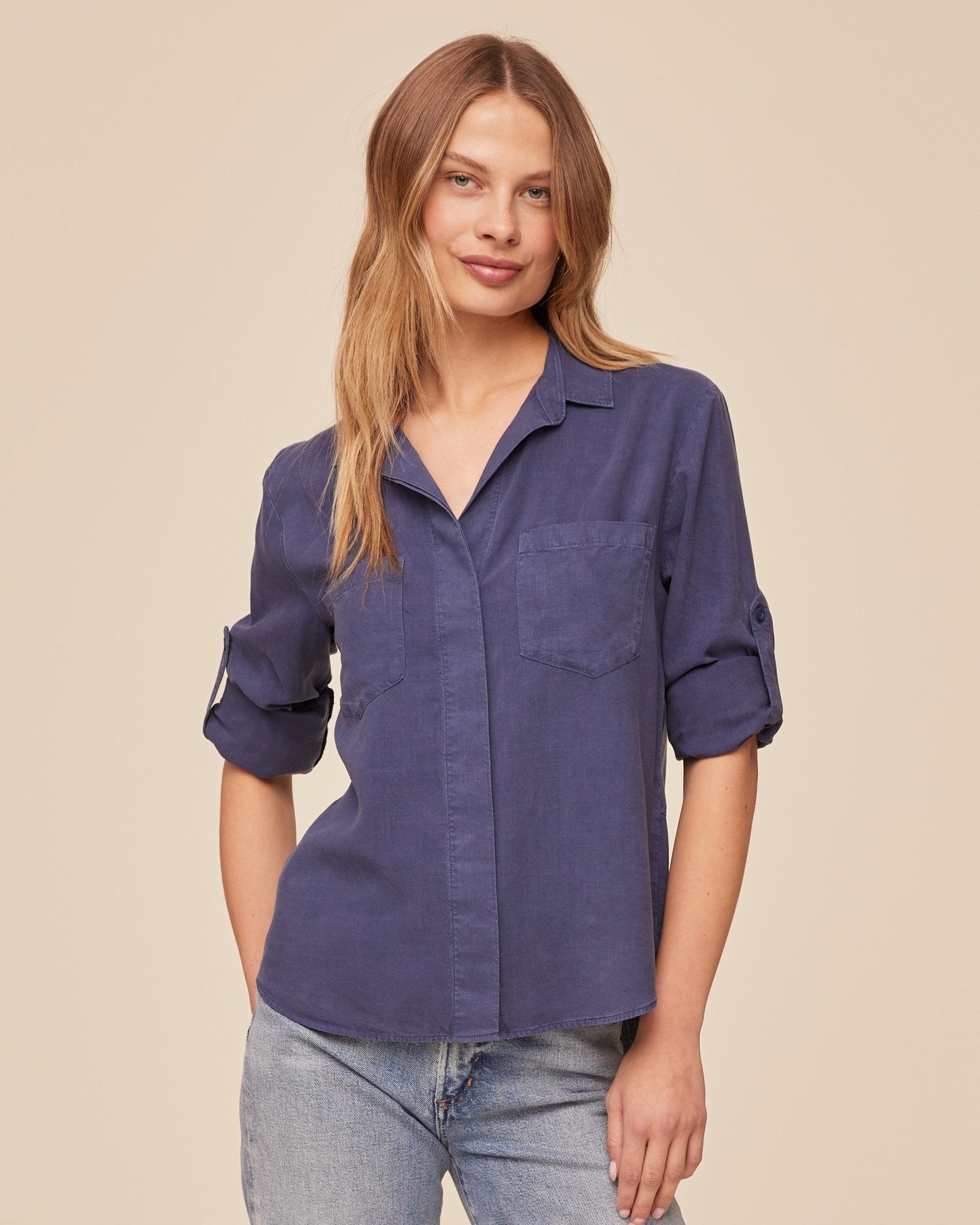 Bella Dahl Split Back Button Down - Midnight Surf