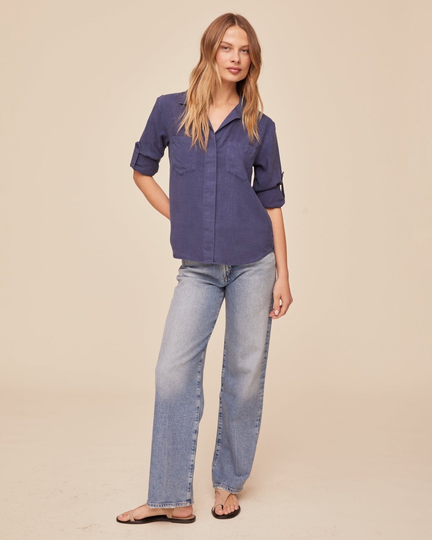 Bella Dahl Split Back Button Down - Midnight Surf