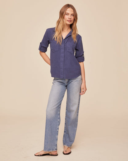 Bella Dahl Split Back Button Down - Midnight Surf