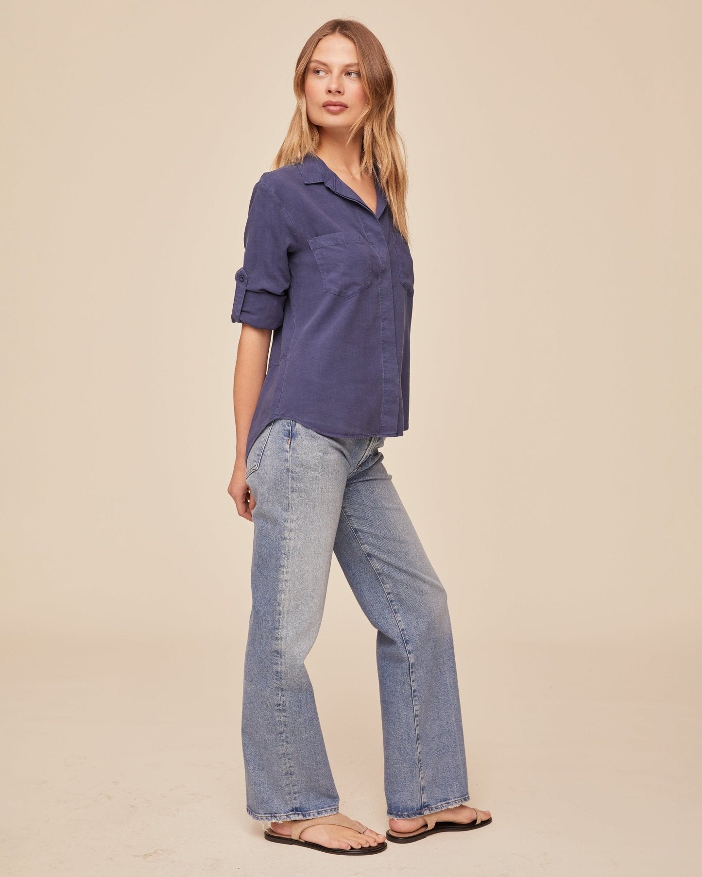 Bella Dahl Split Back Button Down - Midnight Surf