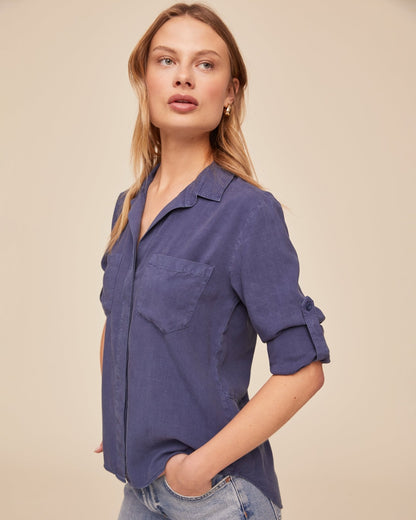 Bella Dahl Split Back Button Down - Midnight Surf