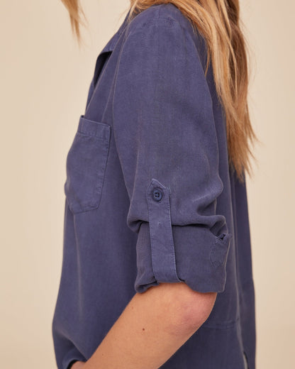 Bella Dahl Split Back Button Down - Midnight Surf