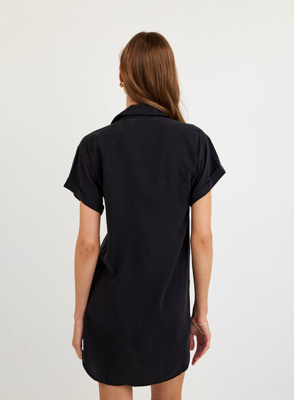 Bella Dahl Roll Sleeve Pocket Shirt Dress - Vintage Black