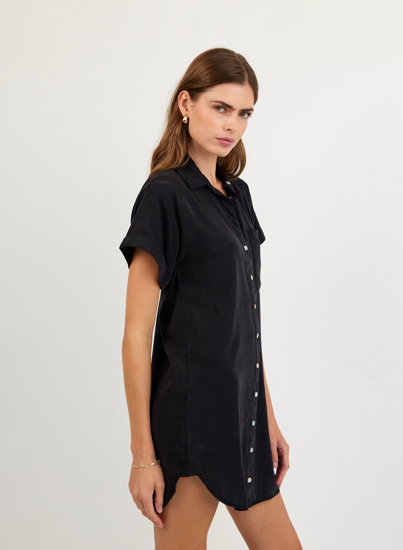 Bella Dahl Roll Sleeve Pocket Shirt Dress - Vintage Black