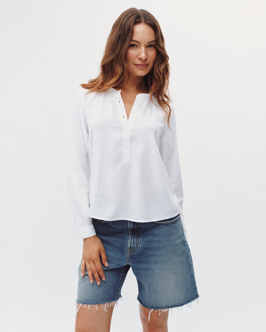 Bella Dahl Long Sleeve Wide Placket Pullover - White