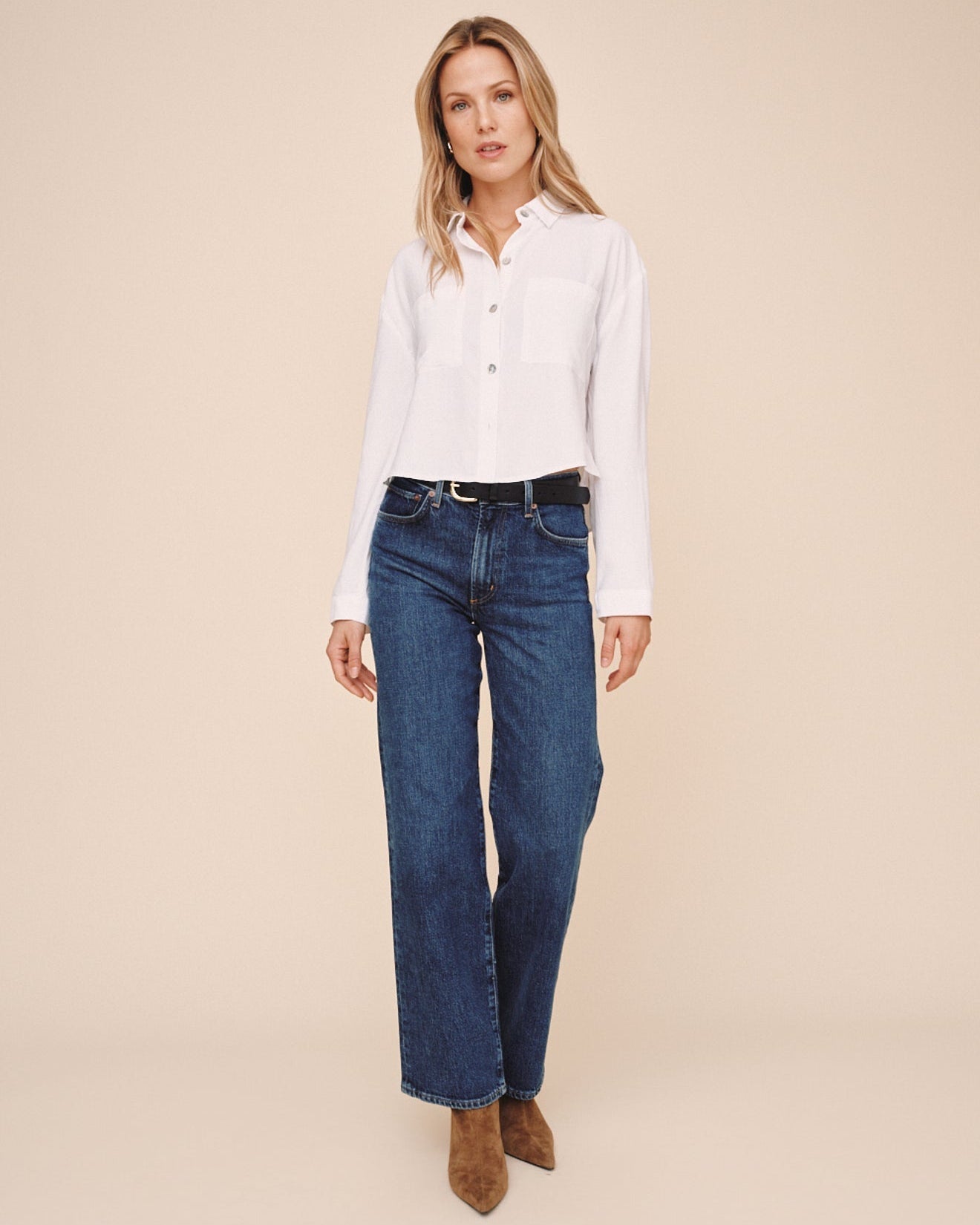 Bella Dahl Cropped Button Down - White