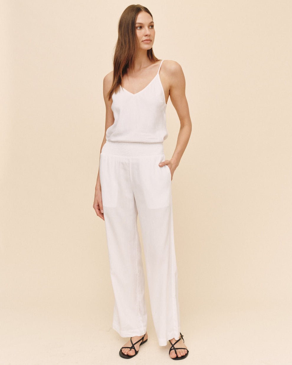 Bella Dahl Smocked Waist Wide Leg Pants in White - Bella Dahl