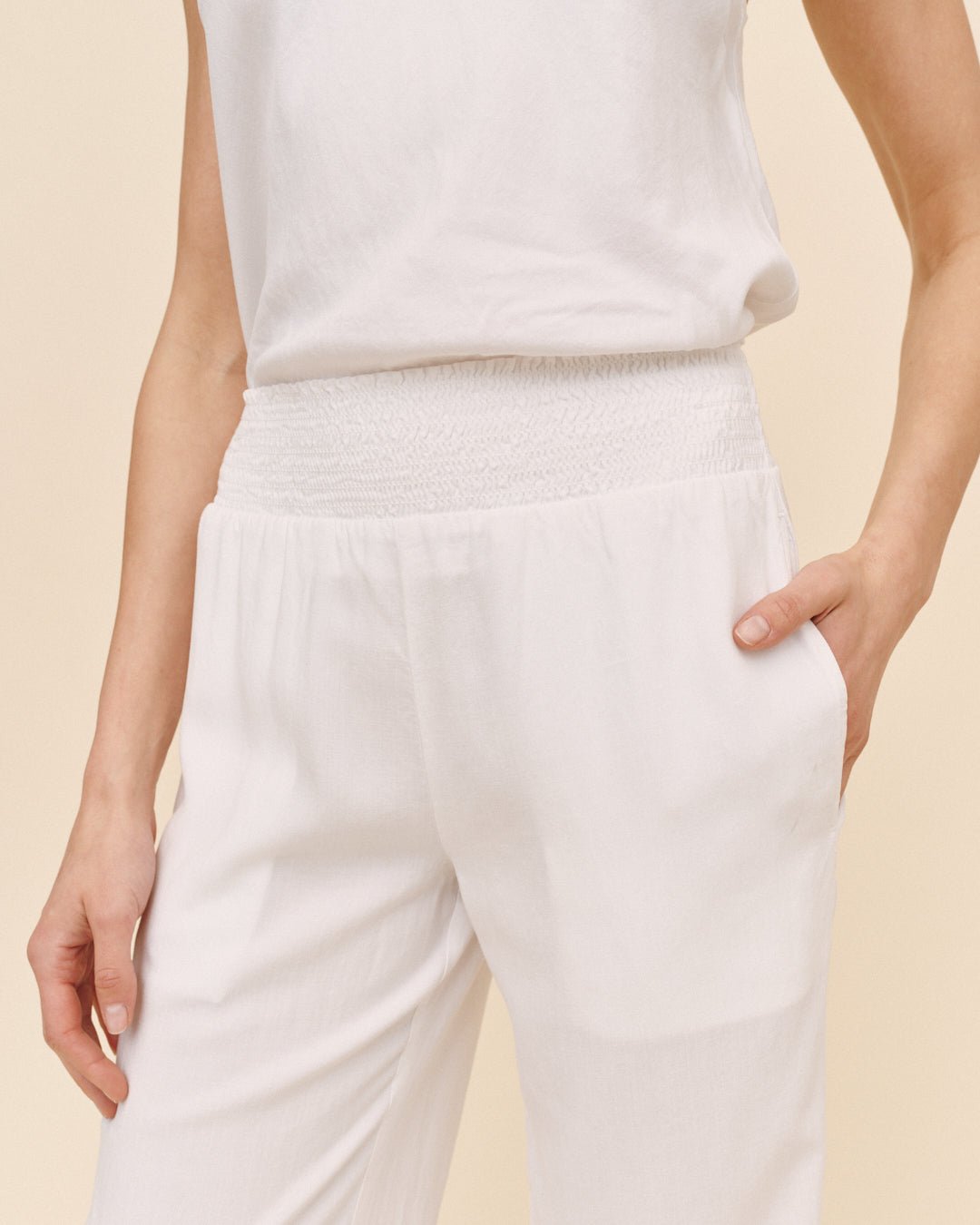Bella Dahl Smocked Waist Wide Leg Pants in White - Bella Dahl