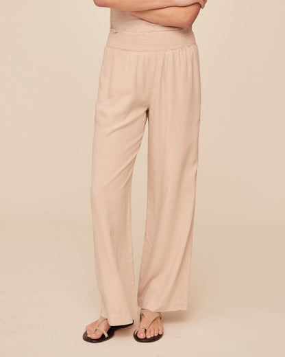 Bella Dahl Smocked Waist Wide Leg Pants in Sand - Bella Dahl