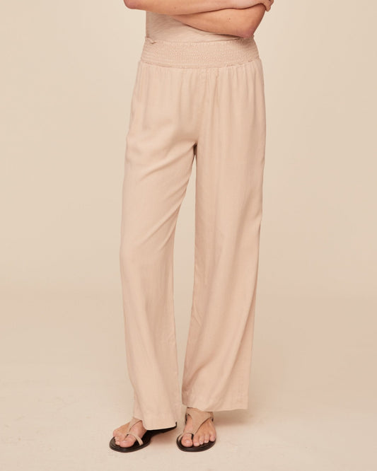 Bella Dahl Smocked Waist Wide Leg Pants in Sand - Bella Dahl