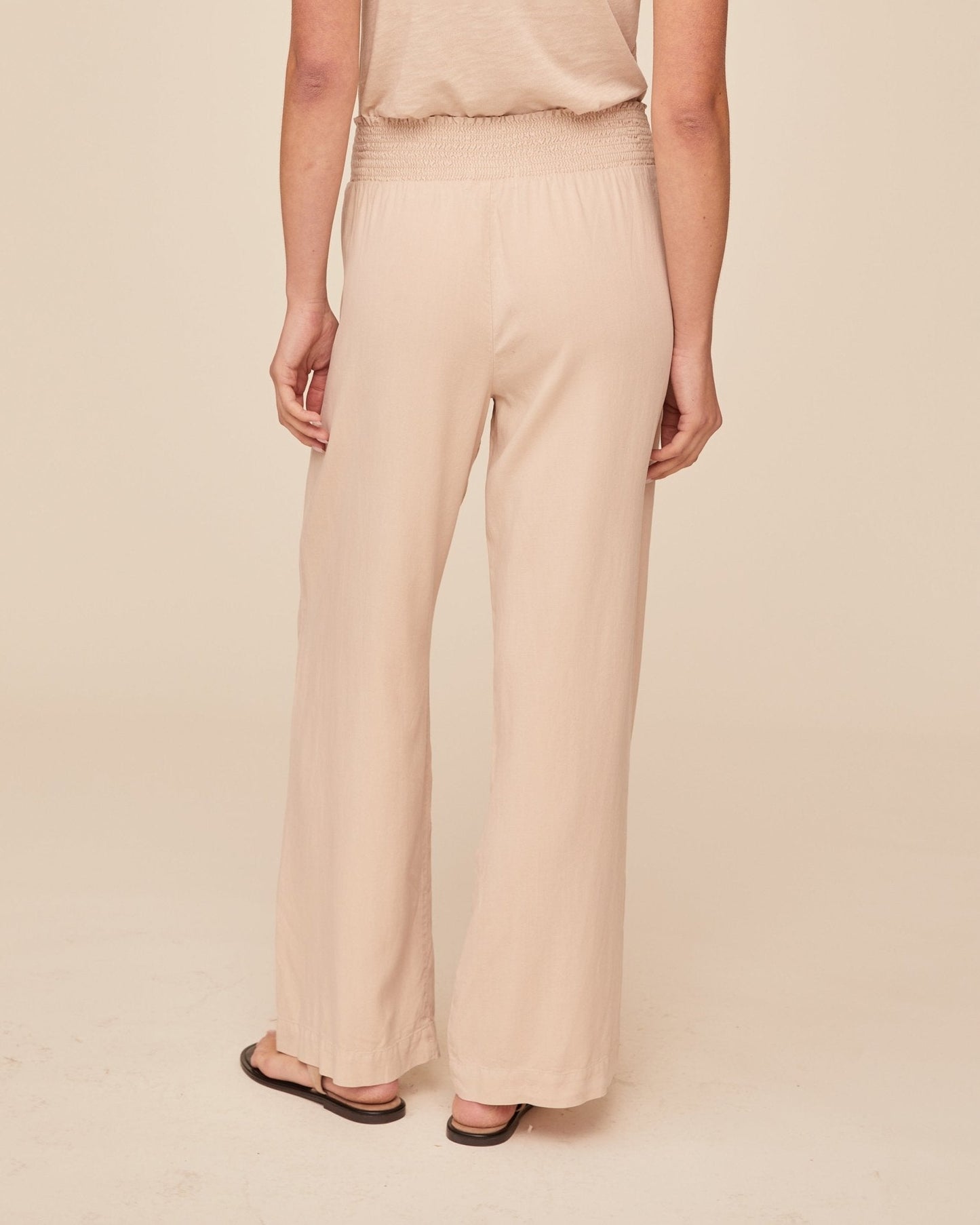 Bella Dahl Smocked Waist Wide Leg Pants in Sand - Bella Dahl