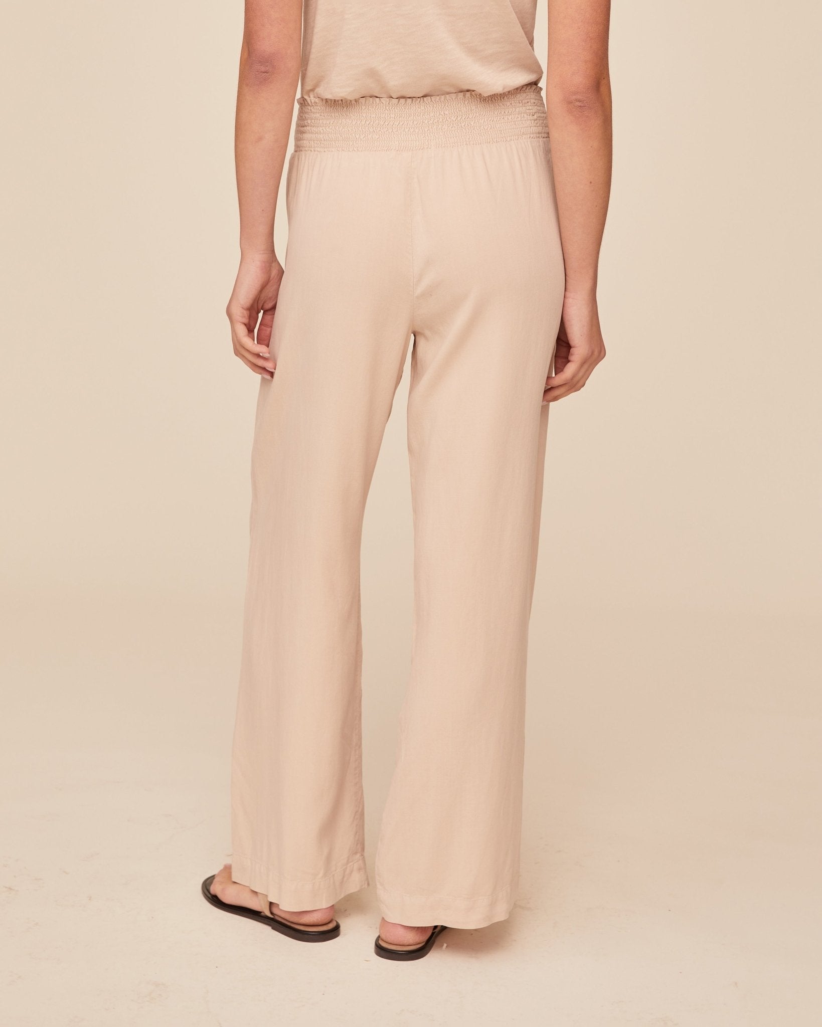 Bella Dahl Smocked Waist Wide Leg Pants in Sand - Bella Dahl