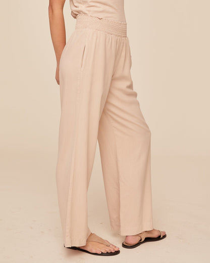 Bella Dahl Smocked Waist Wide Leg Pants in Sand - Bella Dahl
