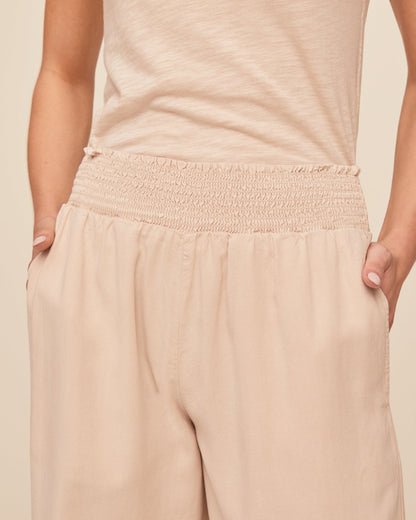 Bella Dahl Smocked Waist Wide Leg Pants in Sand - Bella Dahl