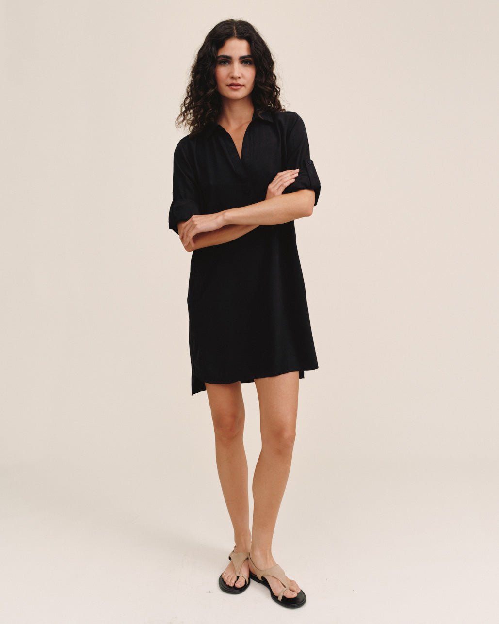 Bella Dahl Long Sleeve A-Line Shirt Dress in Vintage Black - Bella Dahl